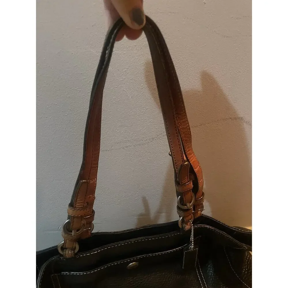 COACH Chelsea Black Pebbled Leather w/Dbl Straps‎ in Saddle Leather